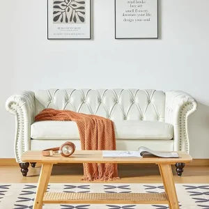 Chesterfield Style Loveseat Modern Velvet or PU Leather Couch