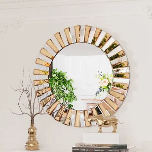 Round Sunburst Wall Mirror Beveled Edge Glass
