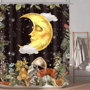 Fabric Nature and Moon Boho Shower Curtain