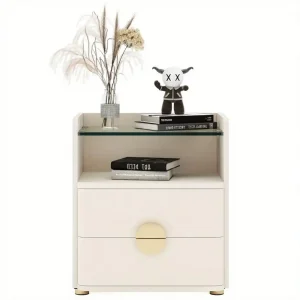 Modern End Table or Nightstand 2-Drawers w/ Tempered Glass