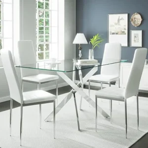 Modern Luxury Glass Dining Table Set with 4 Chairs