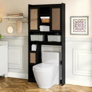 Rattan Boho Toilet Storage Cabinet Bathroom Organizer 2 sizes