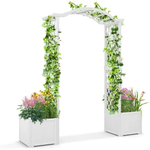 Classic Arched Wooden Garden Arbor with Planters
