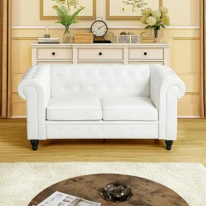 Classic Chesterfield Style Loveseat Faux Leather Couch