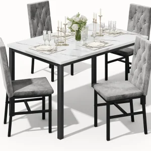 5pc Faux Marble Modern Kitchen Table Chairs Set of 4