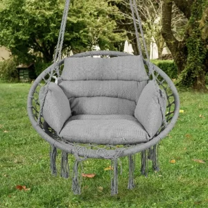 Modern Boho Macrame Hanging Hammock Chair with Cozy Cushion