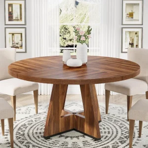47.25 inch Modern Round Wood Dining Room Table seats 4-6
