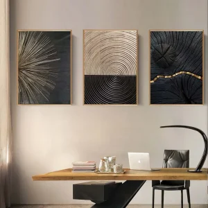 Luxury Abstract Black Golden Line Texture Wall Art (Framed or Unframed)
