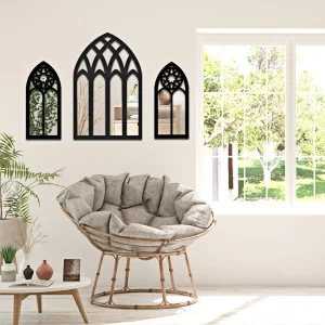 Rustic Wood Frame Window Wall Mirror (White or Black)