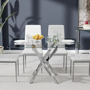 Modern Luxury Glass Dining Table Set with 4 Chairs