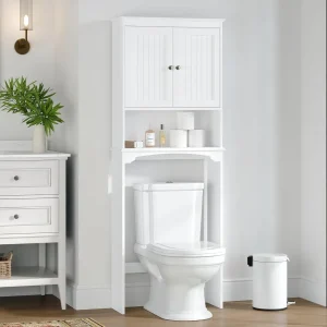 Over The Toilet Storage Cabinet White Bathroom Organizer Shelf