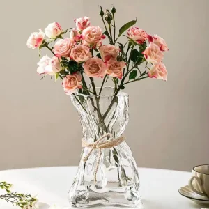 Modern Irregular Glass Vase – 6" Transparent Table Centerpiece for Home Décor