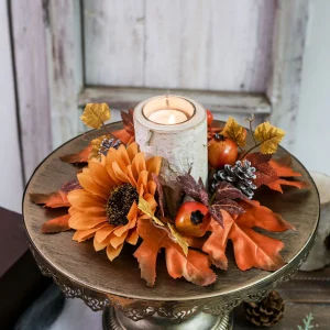Autumn Maple Leaf Garland Candle Holder – Harvest & Thanksgiving Table Decor (candle not included)