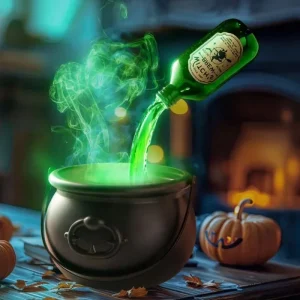 LED Witch Cauldron Fog Machine with Floating Bottle – Halloween Party Decor